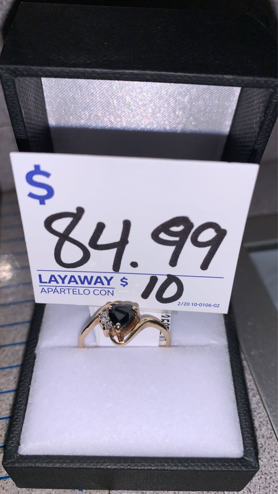 14K Yellow Gold Black Heart Ring