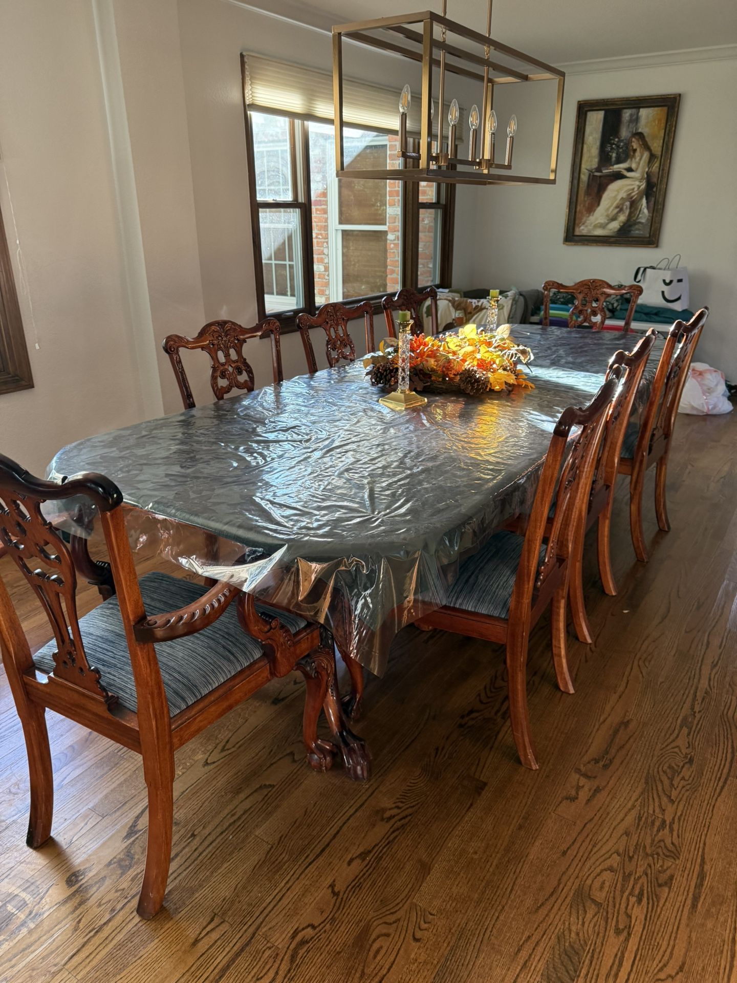 8 Person Ball And Claw Wood Dining Room Table. BEST OFFER 