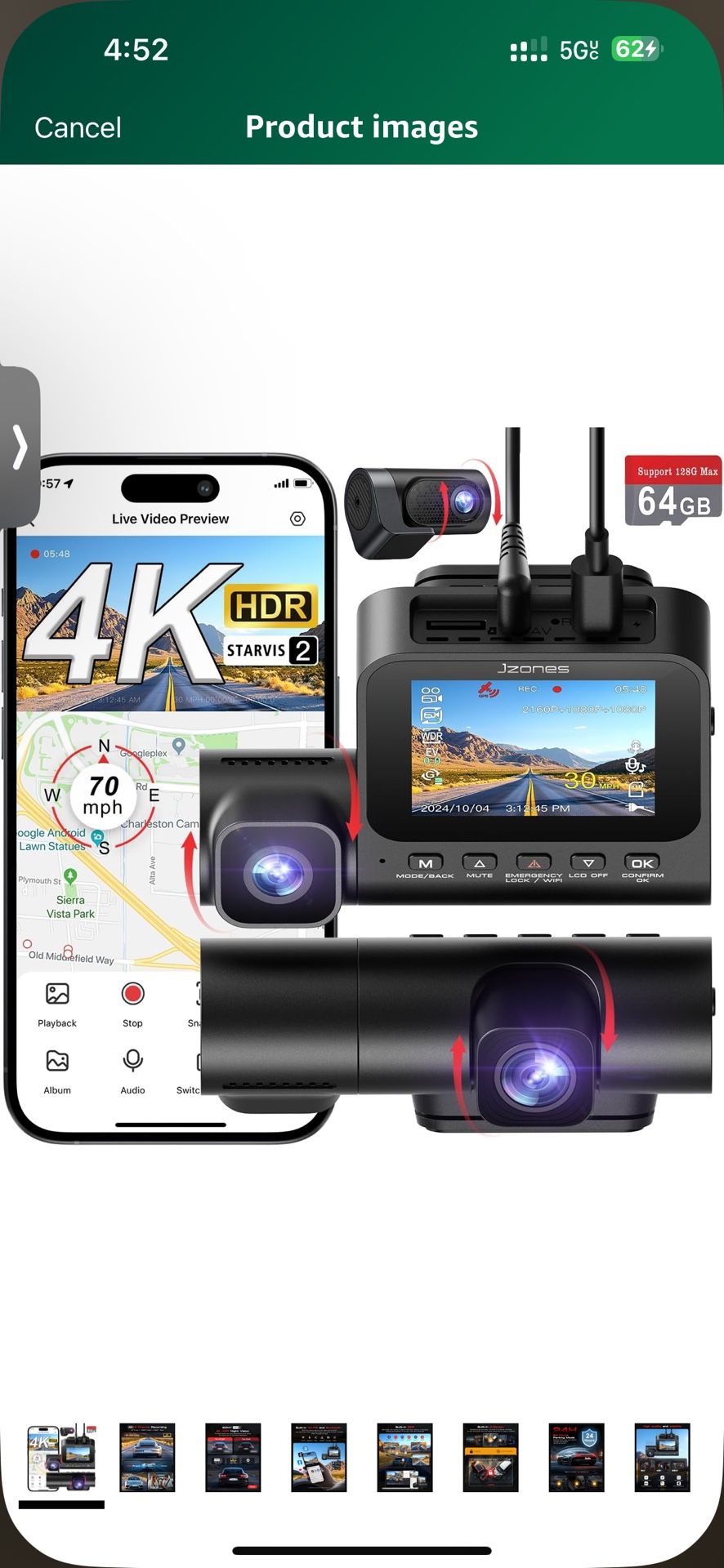 Channel 4K Dash Cam, Dash Camera for Cars with Starvis 2 HDR Night Vision, 4K+1080P+1080P Front Inside and Rear Triple Car Camera, GPS, 24-Hour Parki