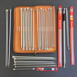 Large Lot Vintage Aero Bernat Straight Knitting Needles Case plus extras