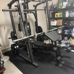 Vesta Fitness Smith Machine 2001 w/Bench Attachment | 230lb Bumpers Weights | 7ft Olympic Bar | Fitness | Gym Equipment | FREE DELIVERY 🚚 