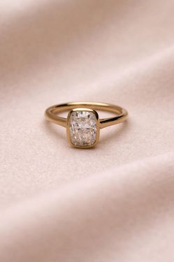 3 CT Cushion Cut Bezel Set Engagement Ring