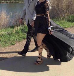 Black Lace Two-Piece Prom Dress with Train