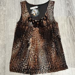 Lynn Ritchie Women’s Medium Brown Black Snakeskin Animal Print Silk Blouse Tank Top Casual