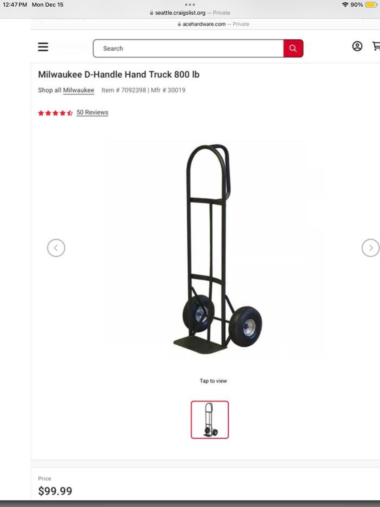 (PENDING PICKUP 12/20) Milwaukee Tools brand Hand Truck