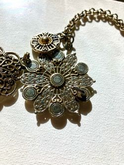 Silver and Gold Tone Floral Statement Necklace