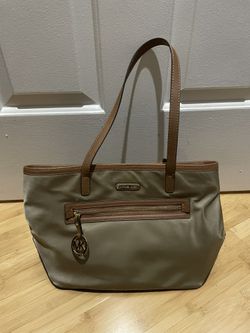 Michael Kors Brown Canvas Nylon Tote Shoulder Bag w Leather Straps