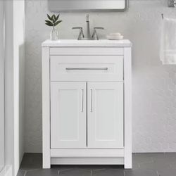 Home Decorators Collection Clady 25” Bath Vanity – White w/ Silver Ash Marble Top(Assembled)