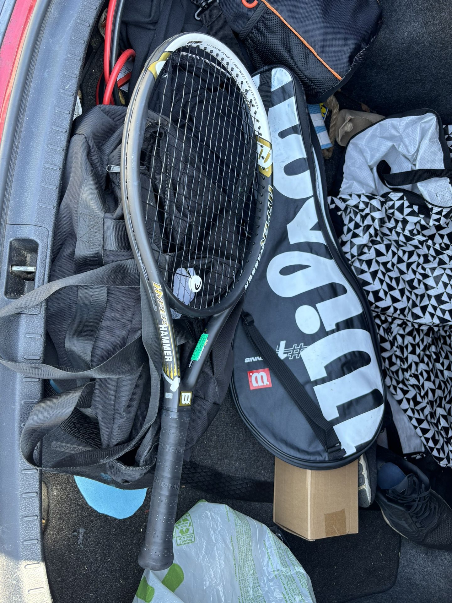 Wilson hyper hammer 5.3 Tennis Racket w/ new cyclone strings, Carrying Case And vibration Dampener. Only used like 8 times.