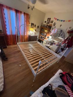 Queen ikea white metal bed frame