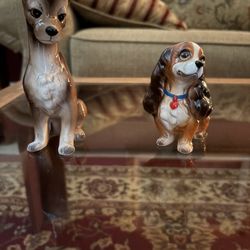 VINTAGE WALT DISNEY'S 1960'S LADY AND THE TRAMP DOGS CERAMIC FIGURINES 4" & 6"