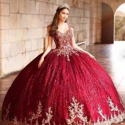 Red And Gold Quinceañera Dress Size Small