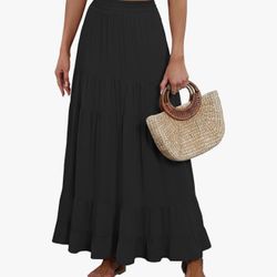 ANRABESS Womens Maxi Skirt Elastic High Waist Swing Tiered A-line Flowy Size M