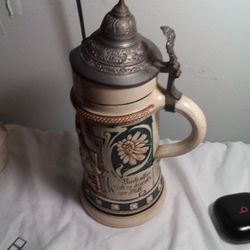 German Beer Stein Large Topics Damaged Lead