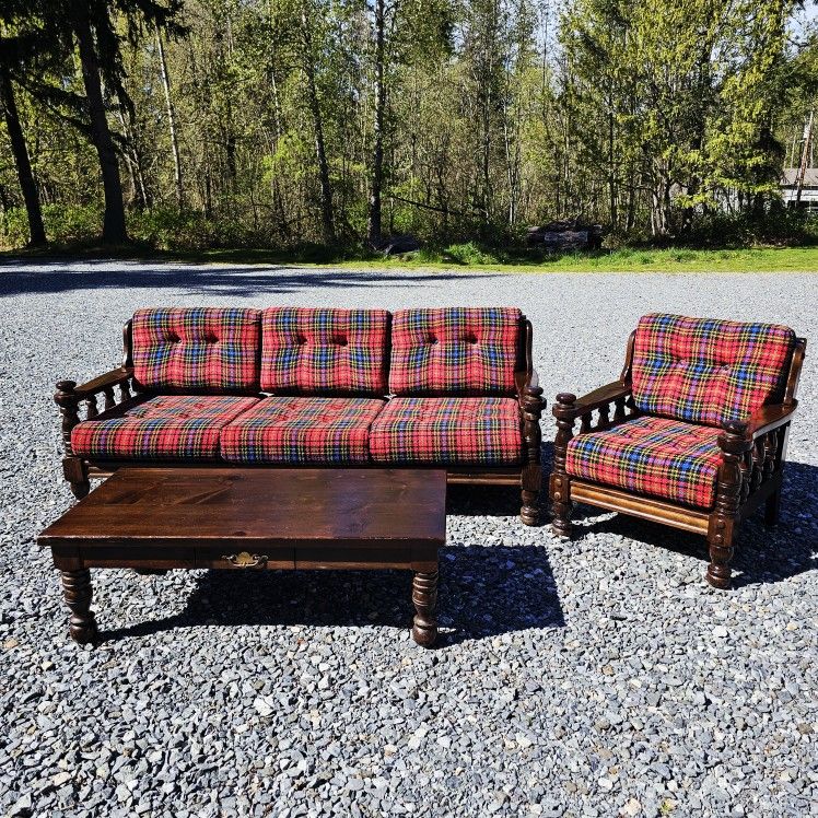 70's Ralph Lauren Style Plaid 3pc Sofa Set
