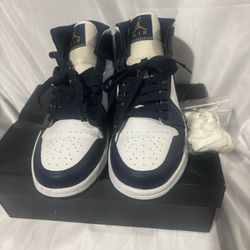 Jordan 1 White/metallic Gold-obsidian