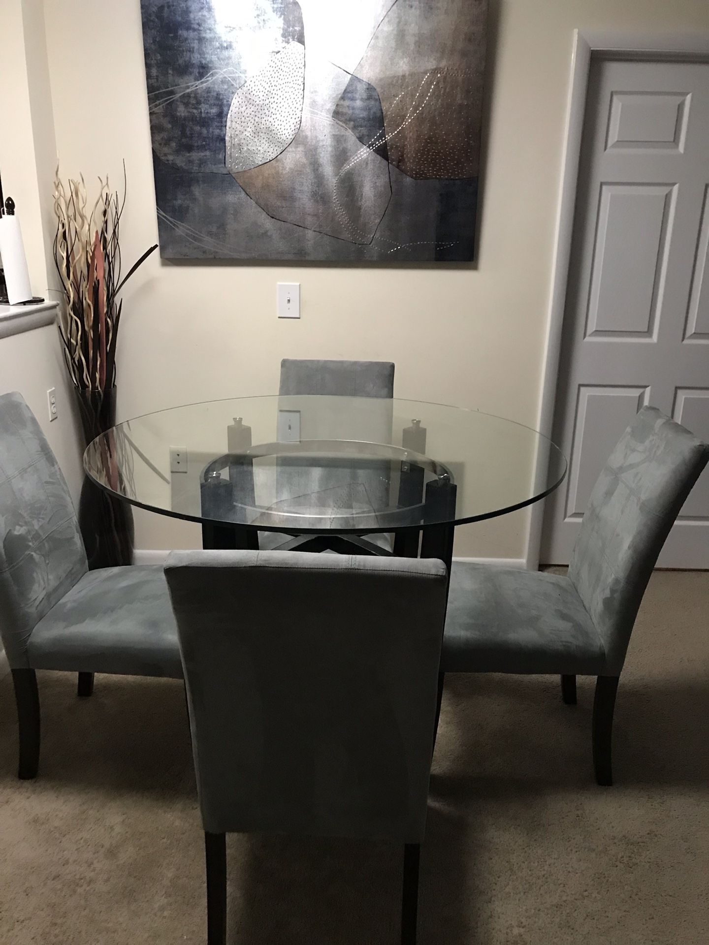 Glass round table, selling with chairs or separately