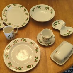 Christmas dinnerware servicer for twelve + platters and bowls