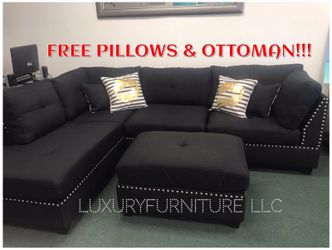 New black linen sofa sectional with ottoman