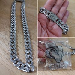 GOAT Cuban bling necklace tarnish free $35