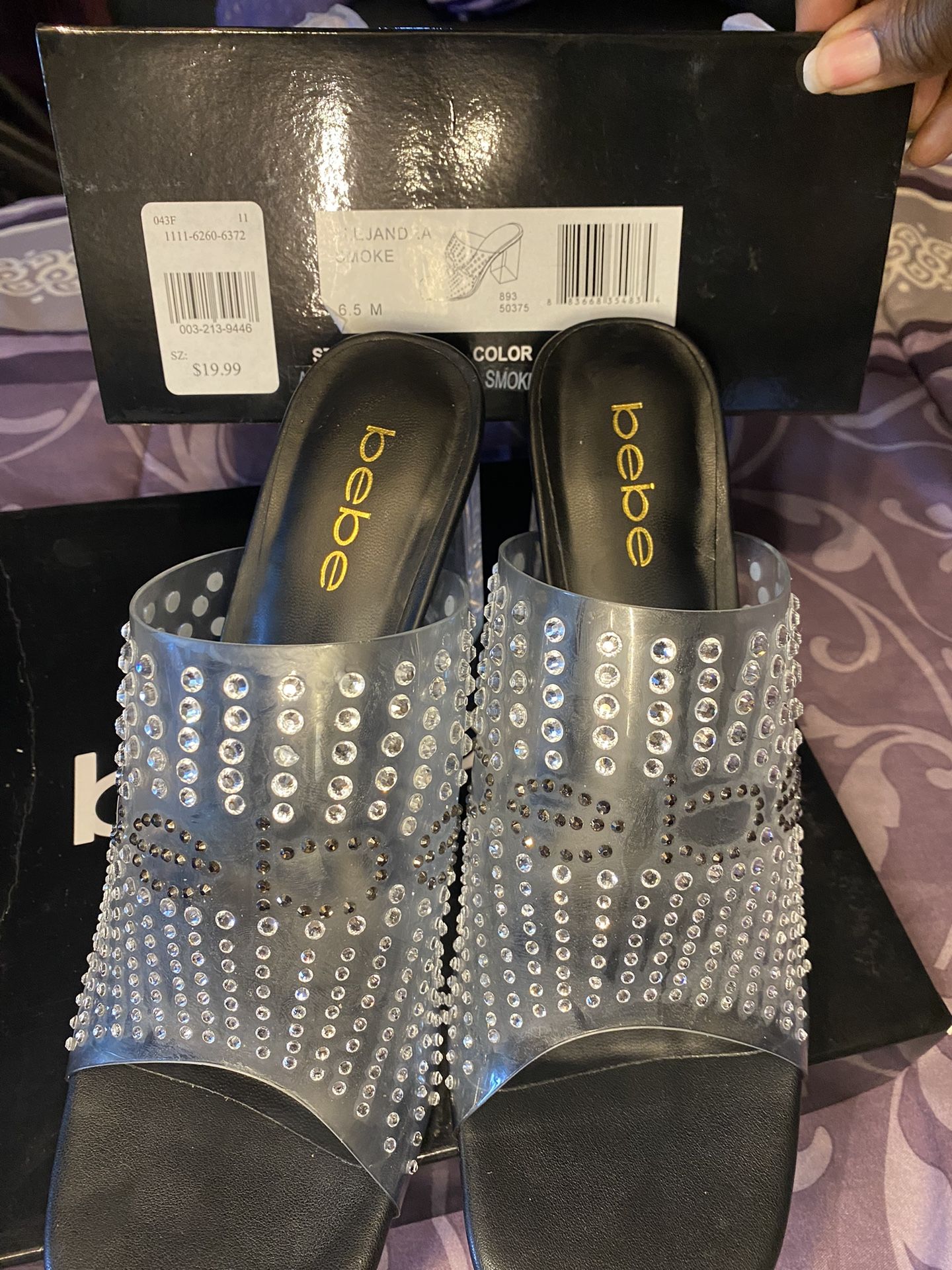 Clear With Rhinestones & Black Chunk Heel