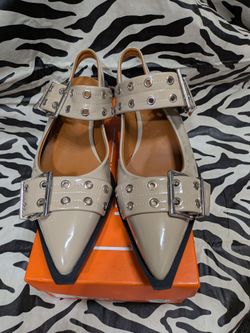 Beige Pointed Toe Ballerina Sandals