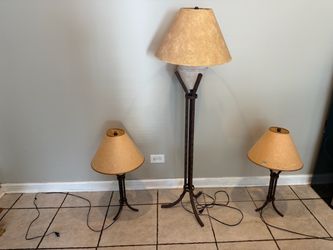 Rustic Wrought Iron 3-Piece Lamp Set – Floor Lamp & 2 Table Lamps