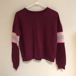 XS Maroon Wine Red Pink Grey Stripe Arizona Jean Co Crewneck Sweatshirt