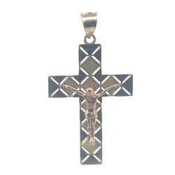 Men’s 10k Two Toned Rose Yellow Gold Diamond Cut Crucifix Pendant For Necklace GP3126796