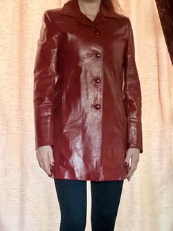 Genuine Red Leather Women's Coat
