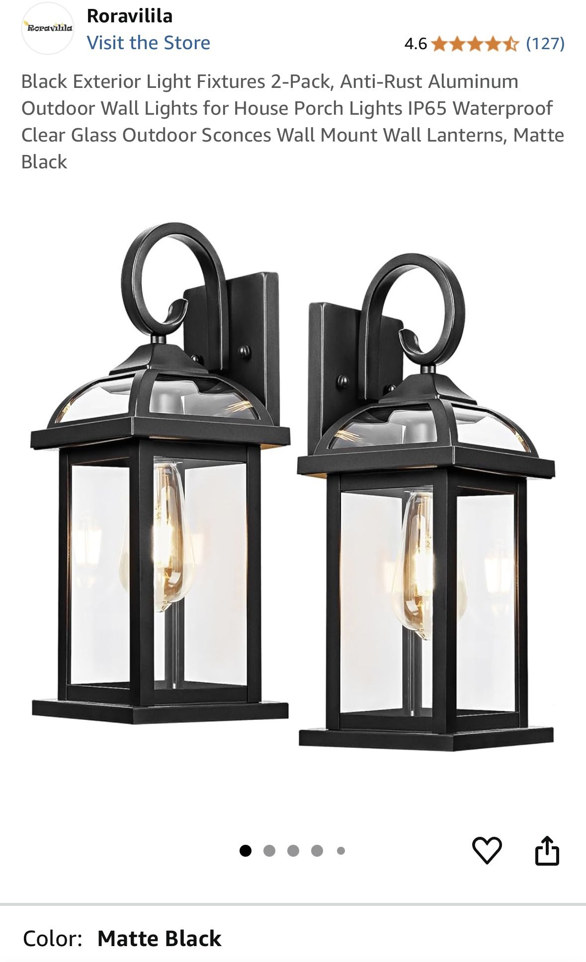 Black Exterior Light Fixtures 2-Pack, Anti-Rust Aluminum Outdoor Wall Lights for House