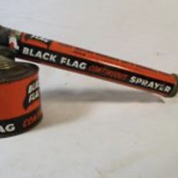 Vintage Black Flag Kills Bug Sprayer Orange Black Metal Empty Tin