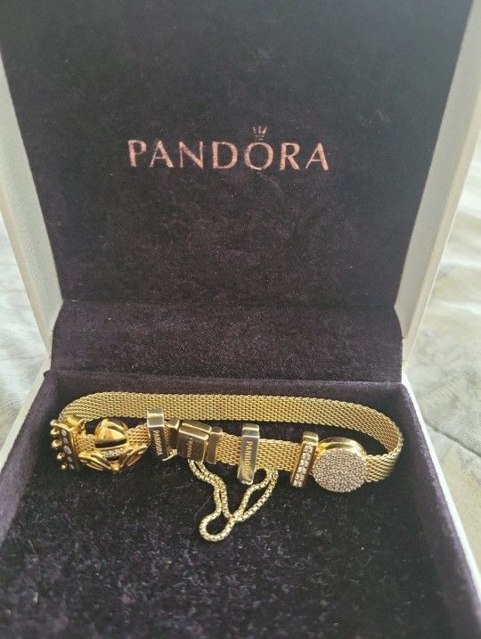 Pandora Reflexions Bracelet With 4 Charms And Safety Chain