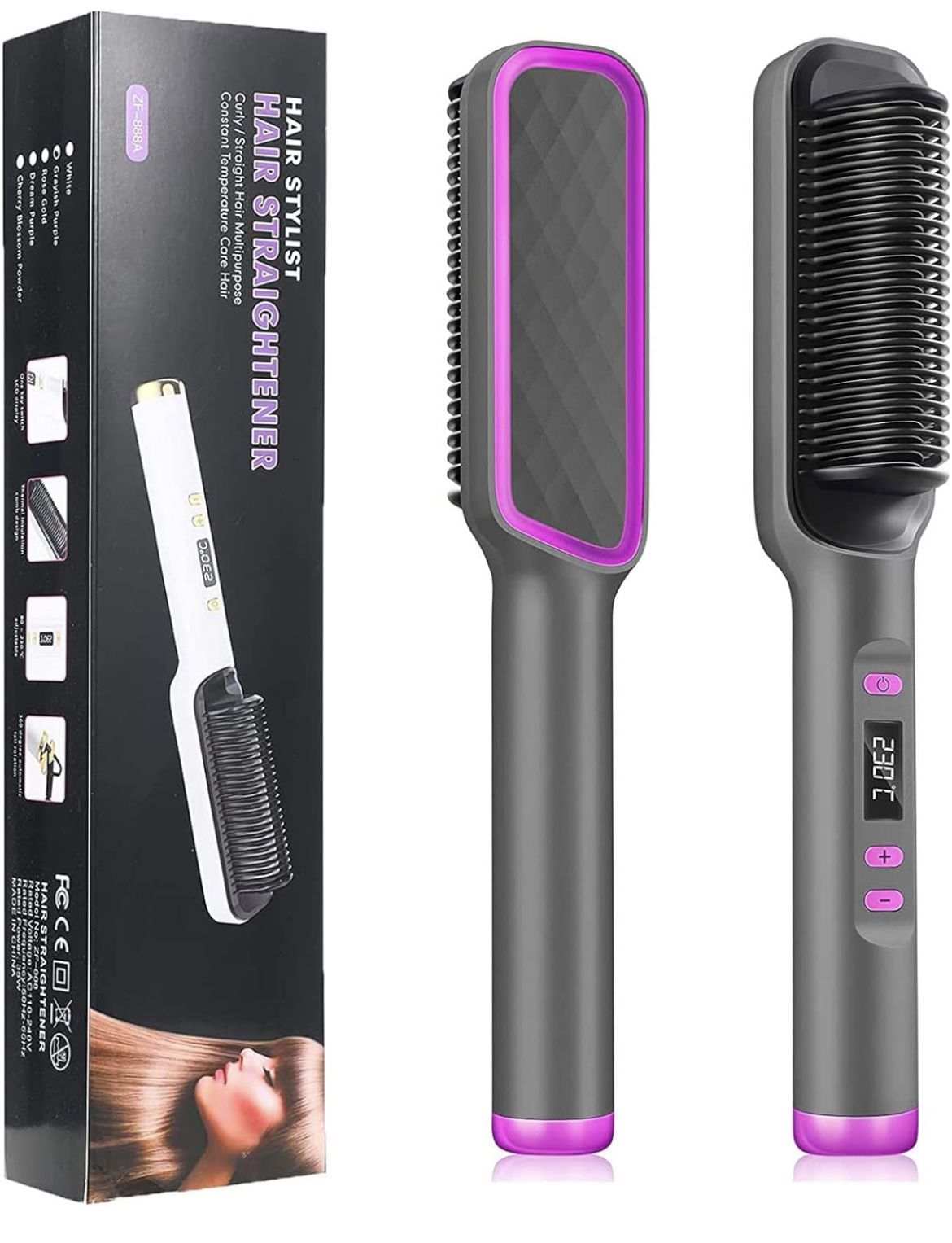 Hair Straightener Brush, 30-Speed Negative Ion Hair Straightener Styling Comb, Hot Comb Electric, 5 Temp Settings Hair Styling Tools Fast Heated Hair 