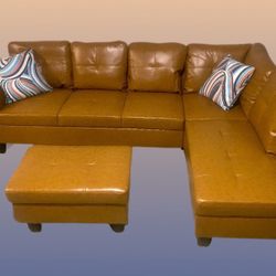 Ginger Sectional Couch Set w/ Ottoman (Right Chaise) 