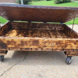 Sanded, Torched And Double clear Coated With Lockable Wheels 