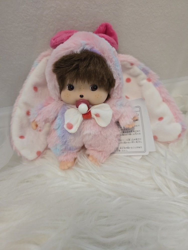 Monchhichi Animal Dress Series costume pink dot Bunny 15cm
