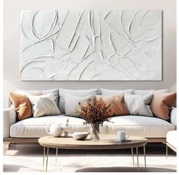 XIANSHOU Home Decor White Abstract Wall Decor Maximalist Artwork Textured Canvas Wall Art Pictures for Living Room Bedroom Home Office Decor 24"x48"