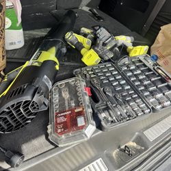 Ryobi Drills, batteries, Charger, And Blower