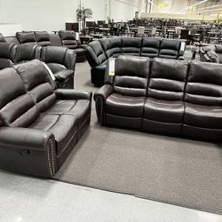 New Reclining Couch  / Love Seat .  Brown  / Black Leather .  Free Delivery !