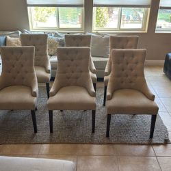Set of 6 Tufted Cream Upholstered Dining Chairs – $325 OBO Chairs