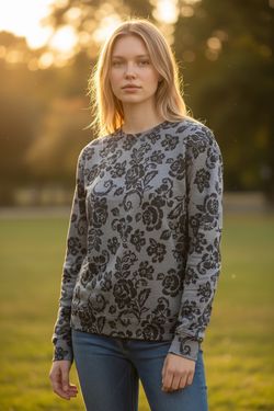 Grey and black floral print shirt