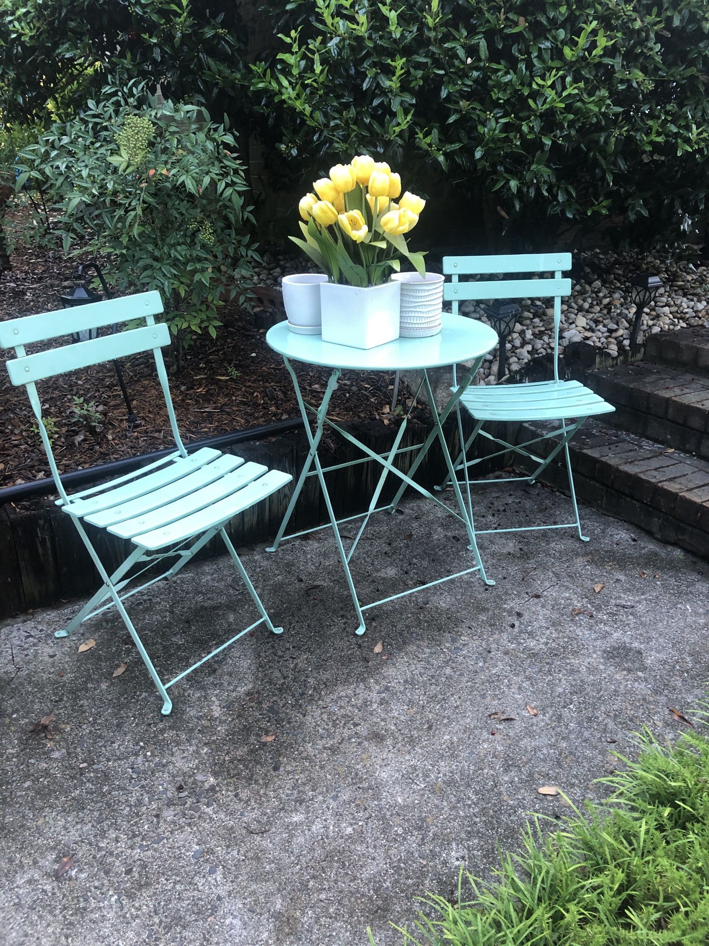 3pc Metal Folding Bistro Set, Weather-Resistant Outdoor/Indoor Conversation Set for Patio, Yard, Garden, Soge green - Compare @$150+