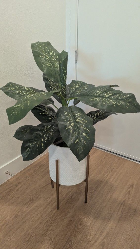 White Planter With Faux plant 