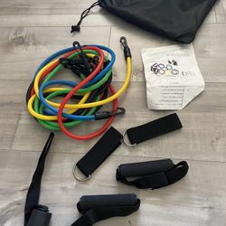 Portable Fitness Exercise Bands with Handles, Training Tubes with Anchor and Ankle Straps for Resistance Training, Home Workout and Gym Fitness