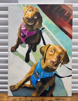 Original Oil Painting Two Dogs on Canvas