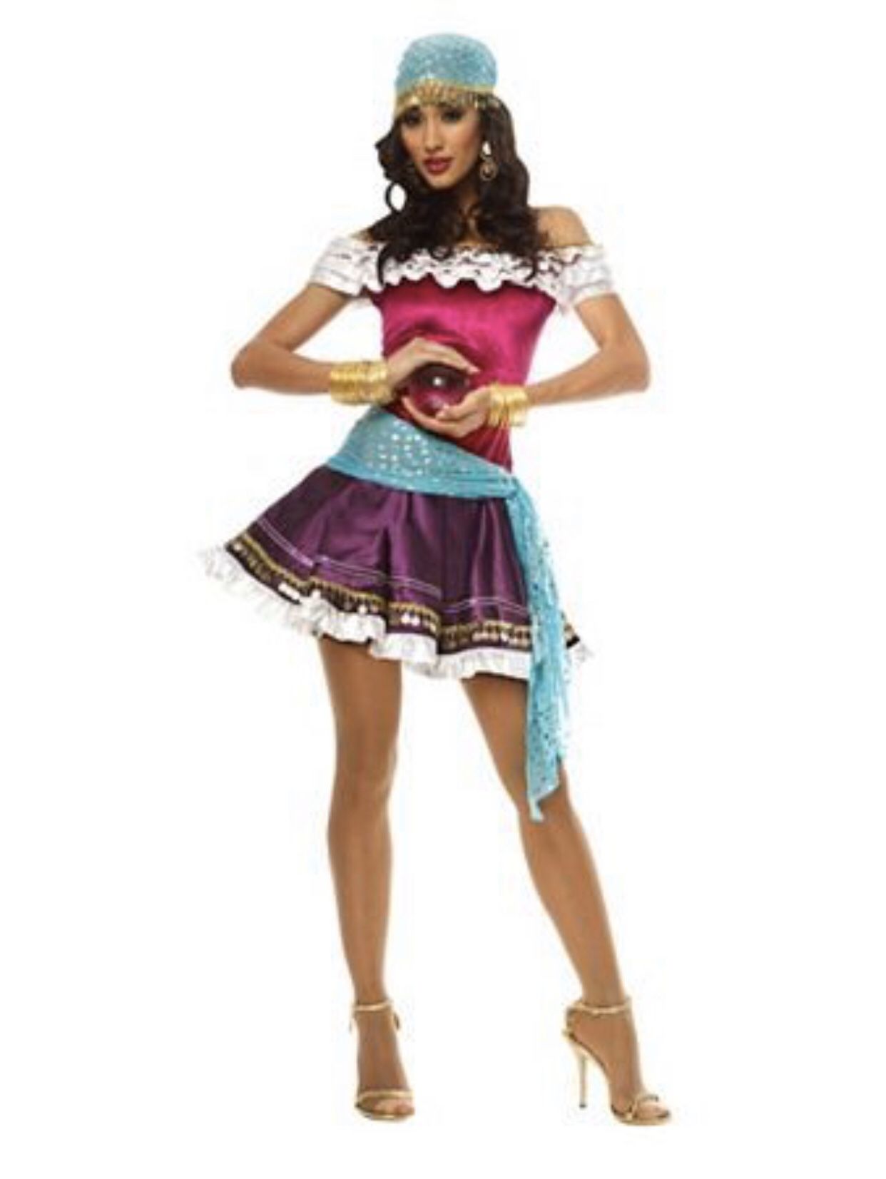 Brand New Women’s Large Fortune Teller Gypsy Dress & 2 Scarves Complete Halloween Costume