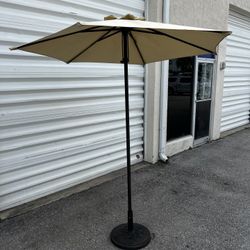 Pool Patio Garden Beige Umbrella with Stand! Good condition! 44in wide 95in tall