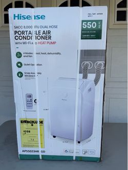 HISENSE PORTABLE AIR CONDITIONER WITH WI-FI AND HEAT-PUMP 550 SQ-FT. 4 MODES-COOL, HEAT, DEHUMIDIFY, AND FAN FIRM PRICE