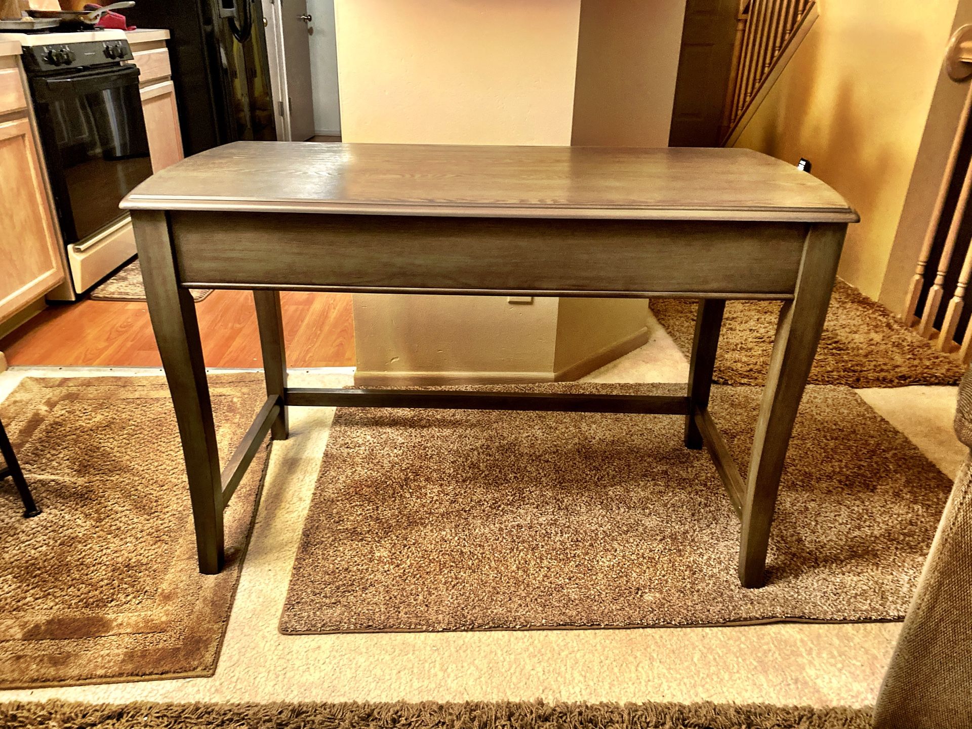 BRAND NEW WOOD DESK WITH LIFT TOP STANDING DESK. GREY. SHARP AND SOLID!